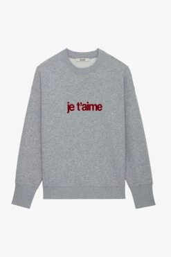 Zadig & Voltaire Oscar Je T’aime Sweatshirt Gris Chine Clair -Trendy Threads Deals JWSS00578 GRIS CHINE CLAIR