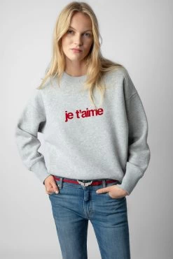 Zadig & Voltaire Oscar Je T’aime Sweatshirt Gris Chine Clair -Trendy Threads Deals JWSS00578 GRIS CHINE CLAIR 2