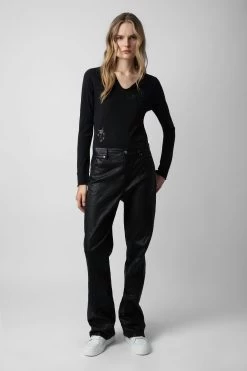 Zadig & Voltaire Diamanté Henley Top Black -Trendy Threads Deals JWTN00434 NOIR 3