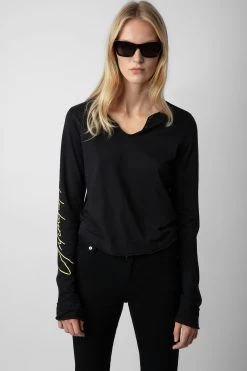 Zadig & Voltaire Crop Concert Crush Henley Top Black -Trendy Threads Deals JWTN00435 NOIR 2