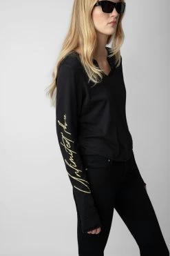 Zadig & Voltaire Crop Concert Crush Henley Top Black -Trendy Threads Deals JWTN00435 NOIR 4