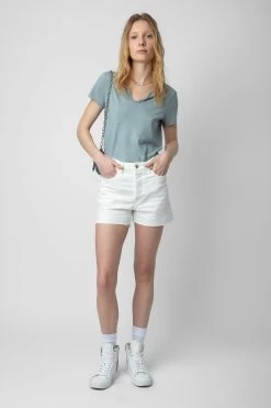 Zadig & Voltaire Diamanté Henley T-shirt Glacier -Trendy Threads Deals JWTN00441 GLACIER 3