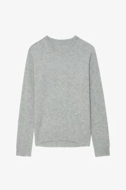 Zadig & Voltaire Cici Patch Cashmere Sweater Gris Chine Clair -Trendy Threads Deals KWSW01629 GRIS CHINE CLAIR