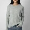 Zadig & Voltaire Cici Patch Cashmere Sweater Gris Chine Clair -Trendy Threads Deals KWSW01629 GRIS CHINE CLAIR 2