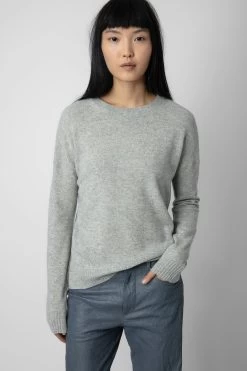 Zadig & Voltaire Cici Patch Cashmere Sweater Gris Chine Clair