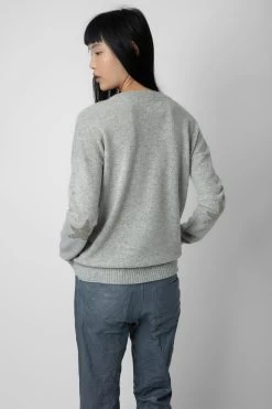 Zadig & Voltaire Cici Patch Cashmere Sweater Gris Chine Clair -Trendy Threads Deals KWSW01629 GRIS CHINE CLAIR 5