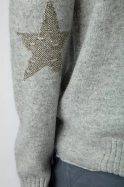 Zadig & Voltaire Cici Patch Cashmere Sweater Gris Chine Clair -Trendy Threads Deals KWSW01629 GRIS CHINE CLAIR 6