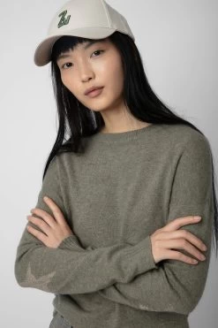 Zadig & Voltaire Cici Patch Cashmere Sweater Kaki Clair -Trendy Threads Deals KWSW01629 KAKI CLAIR 4