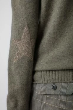 Zadig & Voltaire Cici Patch Cashmere Sweater Kaki Clair -Trendy Threads Deals KWSW01629 KAKI CLAIR 6