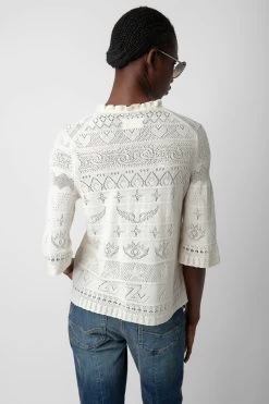 Zadig & Voltaire Taho Sweater Ecru -Trendy Threads Deals KWSW01635 ECRU 6