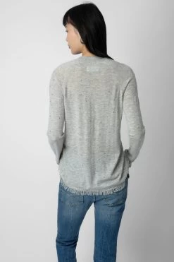 Zadig & Voltaire Riviera Cashmere Sweater Gris Chine Clair -Trendy Threads Deals KWSW01637 GRIS CHINE CLAIR 5