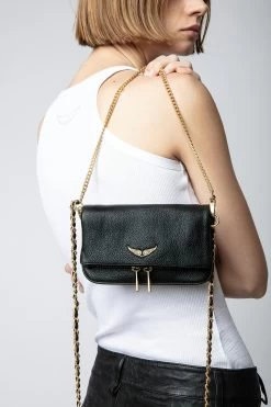 Zadig & Voltaire Rock Nano Grained Clutch Noir Gold -Trendy Threads Deals LWBA00005 NOIR GOLD 8