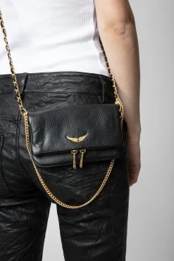 Zadig & Voltaire Rock Nano Grained Clutch Noir Gold -Trendy Threads Deals LWBA00005 NOIR GOLD 9