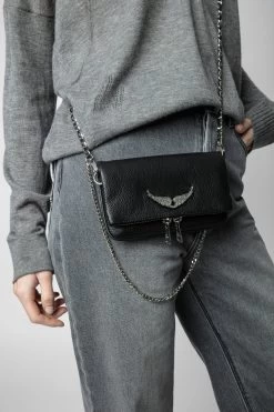 Zadig & Voltaire Swing Your Wings Rock Nano Clutch Noir Silver -Trendy Threads Deals LWBA00211 NOIR SILVER 9