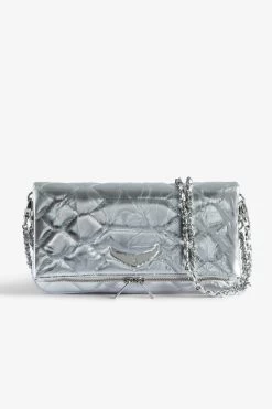 Zadig & Voltaire Rock Quilted Metallic Clutch Silver