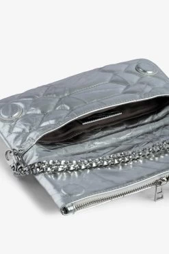 Zadig & Voltaire Rock Quilted Metallic Clutch Silver -Trendy Threads Deals LWBA02481 SILVER 5