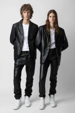 Zadig & Voltaire Valfried Leather Blazer Black -Trendy Threads Deals RMBL00017 NOIR 11