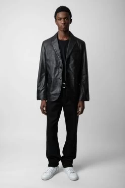Zadig & Voltaire Valfried Leather Blazer Black