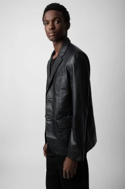 Zadig & Voltaire Valfried Leather Blazer Black -Trendy Threads Deals RMBL00017 NOIR 5