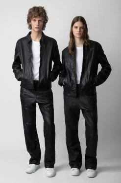 Zadig & Voltaire Lasso Crinkled Leather Jacket Black -Trendy Threads Deals RMOW00101 NOIR 11
