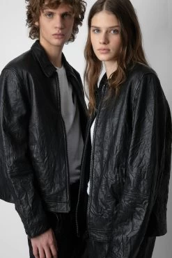 Zadig & Voltaire Lasso Crinkled Leather Jacket Black -Trendy Threads Deals RMOW00101 NOIR 13