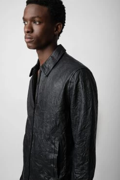 Zadig & Voltaire Lasso Crinkled Leather Jacket Black -Trendy Threads Deals RMOW00101 NOIR 4
