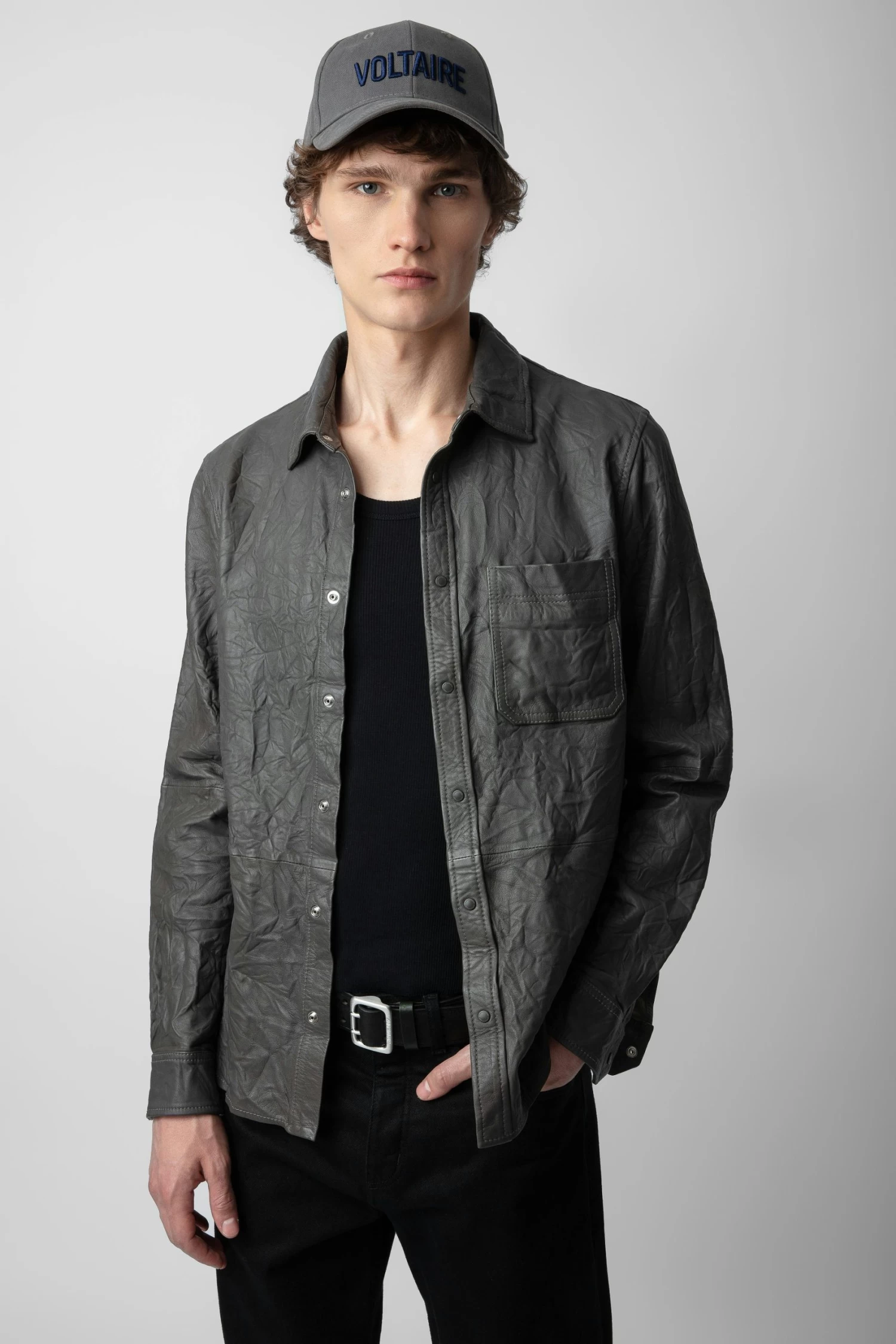 Zadig & Voltaire Serge Crinkled Leather Shirt Elephant 3 Zadig & Voltaire Serge Crinkled Leather Shirt Elephant