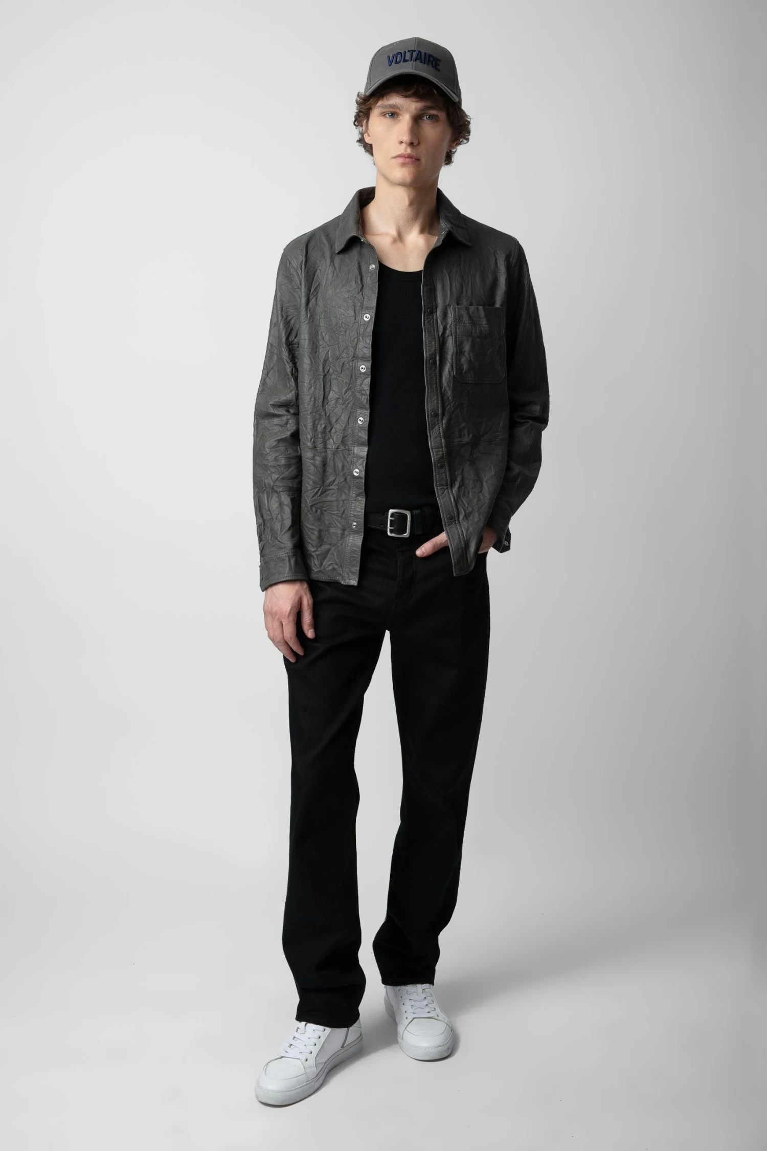 Zadig & Voltaire Serge Crinkled Leather Shirt Elephant 4 Zadig & Voltaire Serge Crinkled Leather Shirt Elephant - Image 2