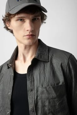 Zadig & Voltaire Serge Crinkled Leather Shirt Elephant 10 Zadig & Voltaire Serge Crinkled Leather Shirt Elephant -Trendy Threads Deals RMSH00010 ELEPHANT 4 1