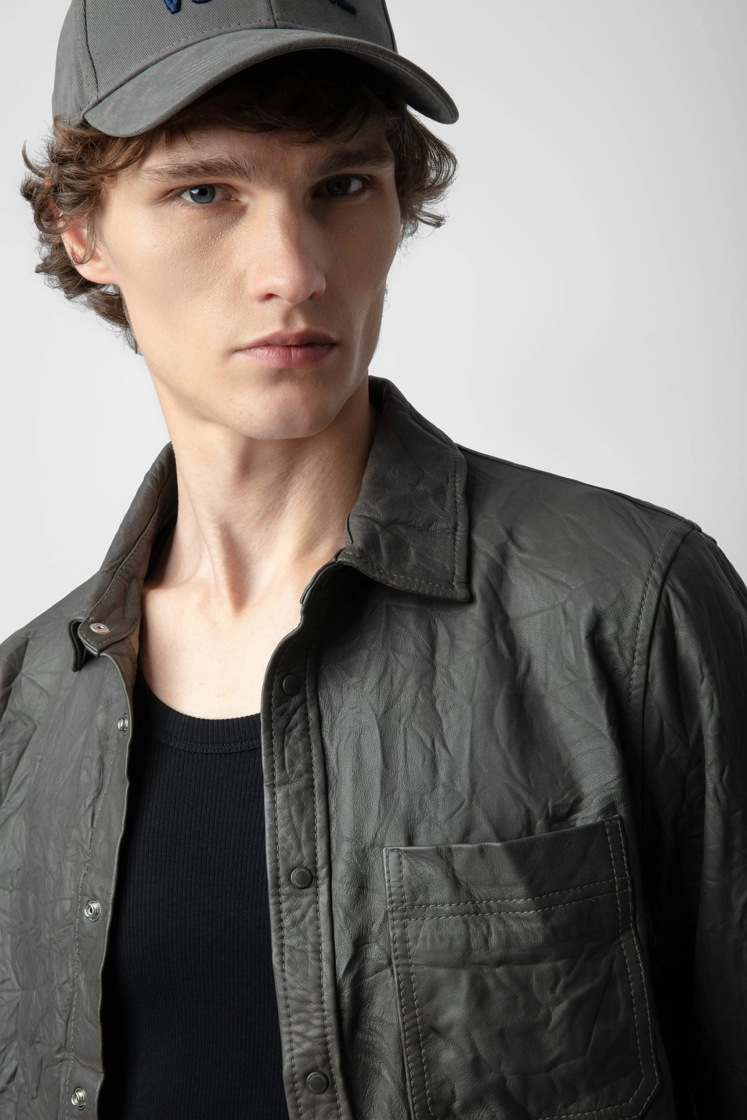 Zadig & Voltaire Serge Crinkled Leather Shirt Elephant 5 Zadig & Voltaire Serge Crinkled Leather Shirt Elephant - Image 3