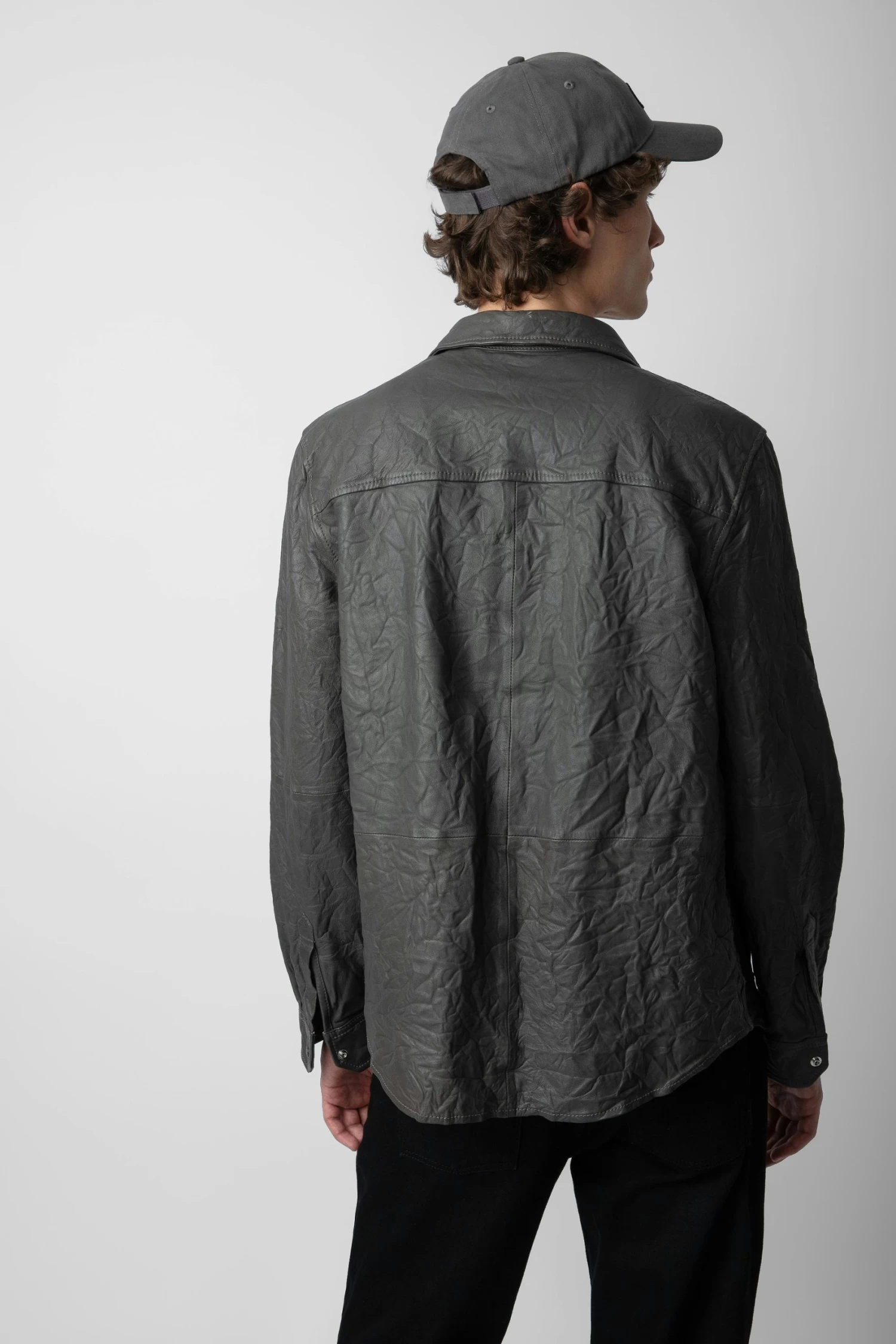 Zadig & Voltaire Serge Crinkled Leather Shirt Elephant 6 Zadig & Voltaire Serge Crinkled Leather Shirt Elephant - Image 4