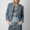 Zadig & Voltaire Verys Crinkled Leather Blazer Light Blue -Trendy Threads Deals RWBL00019 LIGHT BLUE 2