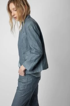 Zadig & Voltaire Verys Crinkled Leather Blazer Light Blue -Trendy Threads Deals RWBL00019 LIGHT BLUE 4