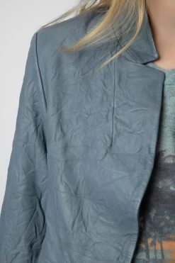 Zadig & Voltaire Verys Crinkled Leather Blazer Light Blue -Trendy Threads Deals RWBL00019 LIGHT BLUE 5