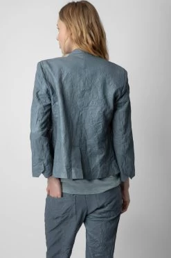 Zadig & Voltaire Verys Crinkled Leather Blazer Light Blue -Trendy Threads Deals RWBL00019 LIGHT BLUE 6