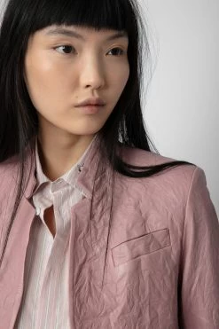 Zadig & Voltaire Very Crinkled Leather Blazer Primrose -Trendy Threads Deals RWBL00055 PRIMEROSE 4 1