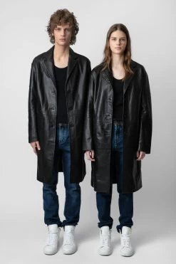 Zadig & Voltaire Macari Leather Coat Black -Trendy Threads Deals RWCO00035 NOIR 11