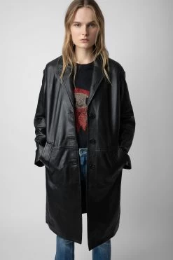 Zadig & Voltaire Macari Leather Coat Black -Trendy Threads Deals RWCO00035 NOIR 4