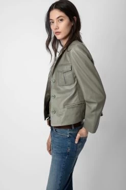 Zadig & Voltaire Liams Leather Jacket Treillis -Trendy Threads Deals RWOW00207 TREILLIS 5