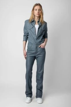 Zadig & Voltaire Pistol Crinkled Leather Pants Light Blue