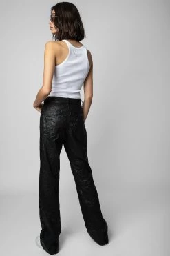 Zadig & Voltaire Evy Crinkled Leather Pants Black 10 Zadig & Voltaire Evy Crinkled Leather Pants Black -Trendy Threads Deals RWPA00069 NOIR 4
