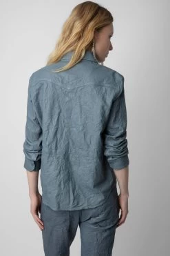 Zadig & Voltaire Thelma Crinkled Leather Shirt Light Blue -Trendy Threads Deals RWSH00027 LIGHT BLUE 5