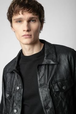 Zadig & Voltaire Base Crinkled Leather Jacket Black -Trendy Threads Deals SKCU1406H NOIR 24