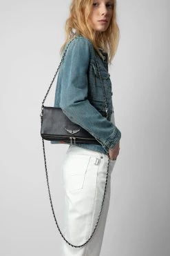 Zadig & Voltaire Rock Swing Your Wings Clutch Black Silver -Trendy Threads Deals WKAP2001F NOIR SILVER 9