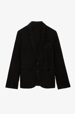 Zadig & Voltaire Viks Linen Blazer Black -Trendy Threads Deals WMBL00160 NOIR