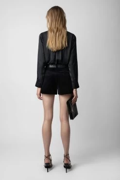 Zadig & Voltaire Pink Velvet Shorts Encre -Trendy Threads Deals WWBS00001 ENCRE 4