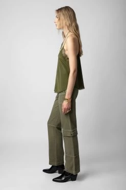 Zadig & Voltaire Christy Silk Camisole Dark Olive -Trendy Threads Deals WWCR00006 DARK OLIVE 8
