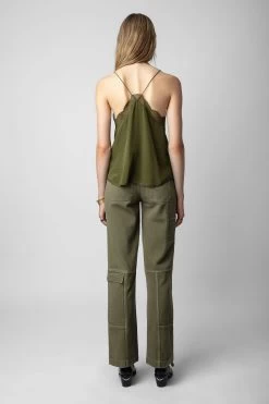 Zadig & Voltaire Christy Silk Camisole Dark Olive -Trendy Threads Deals WWCR00006 DARK OLIVE 9