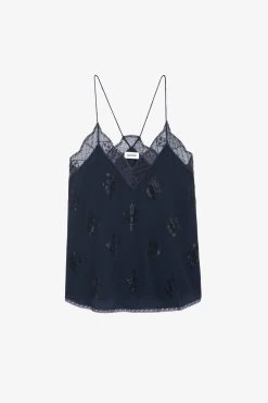 Zadig & Voltaire Christy Diamanté Silk Camisole Encre -Trendy Threads Deals WWCR00224 ENCRE