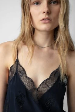Zadig & Voltaire Christy Diamanté Silk Camisole Encre -Trendy Threads Deals WWCR00224 ENCRE 4
